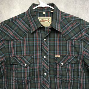 Rafter C Mens Western Shirt M Long Sleeve Pearl Snap Button Up Pocket Plaid Gray